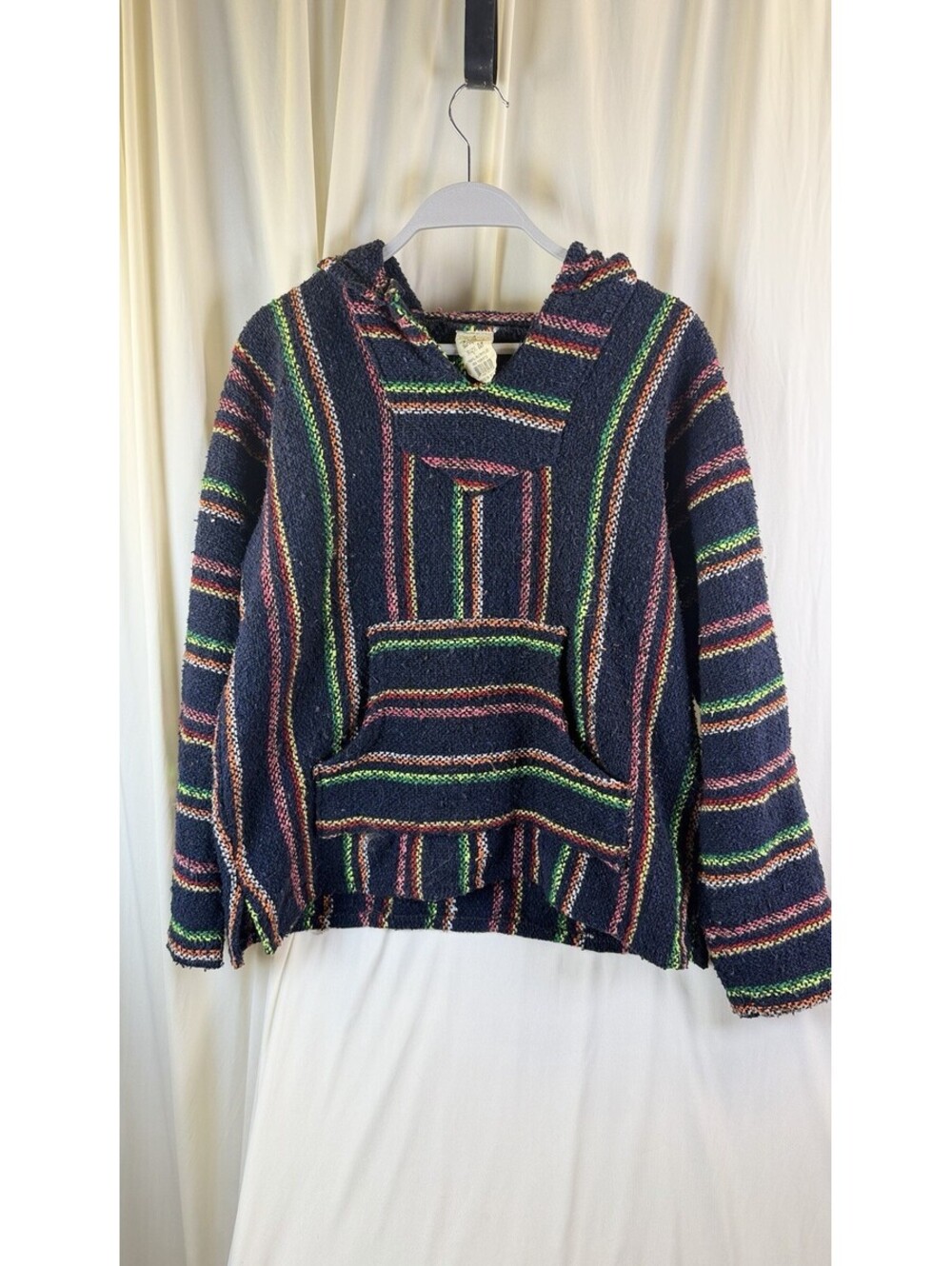 SUNSPECS Unisex Vintage Mexican Baja Hoodie Blue Striped Multicolor Medium